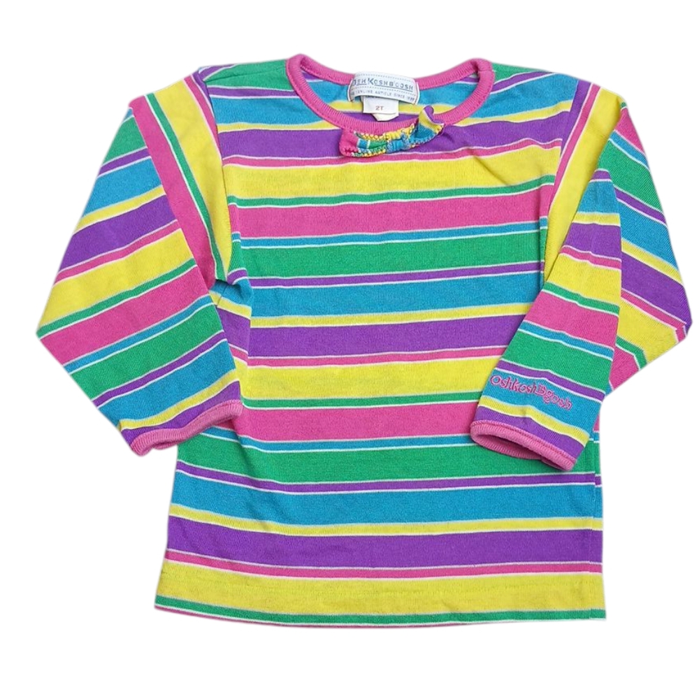 VTG Osh Kosh B'Gosh Colorful Striped Long Sleeve Embroided Shirt 2T